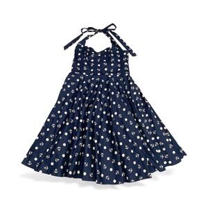 Hell Bunny Vixen fit & flare halter midi dress pockets nautical retro navy Sz L